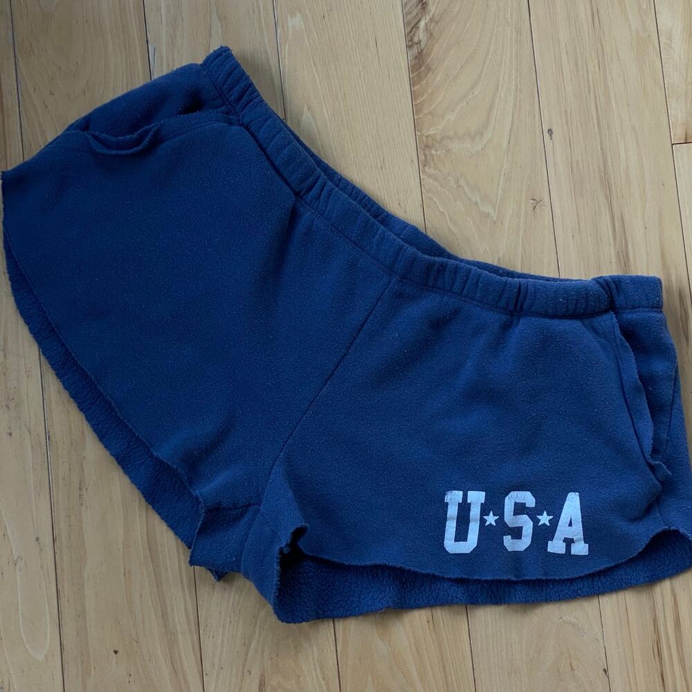 Navy Blue "USA" Sweatshort Mini Lounge Shorts Size Large July Fourth Soft Girl